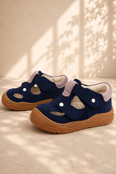 Rakerplus Genuine Leather Navy Blue Velcro Baby Sandals