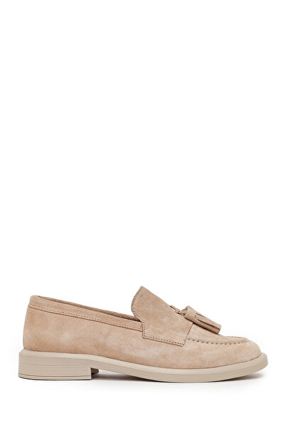 Derimod Women's Beige Tasseled Suede Leather Loafer 26Pfd510810