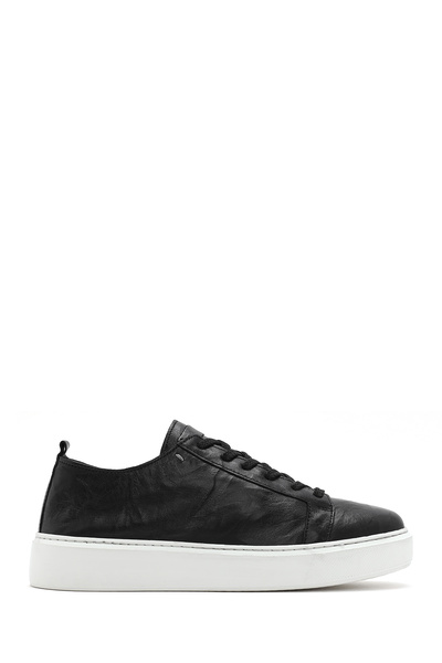 Derimod Erkek Siyah Bağcıklı Kalın Tabanlı Baskılı Deri Sneaker 26SFD688326