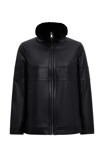 Derimod Diana Kadın Siyah Yaka Kürklü Oversize Deri Mont 25WGD5631U4