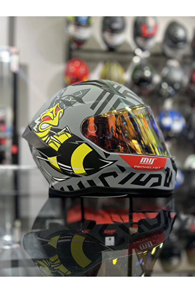 MTS 910 Mat Arı Desen Kapalı Kask Gold Vizörlü