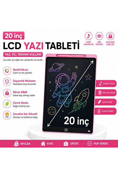 Bubitechh Çocuk İçin Silinebilir Dijital Yazı Tahtası Kalemli 20 İnç Tek Tuşl...