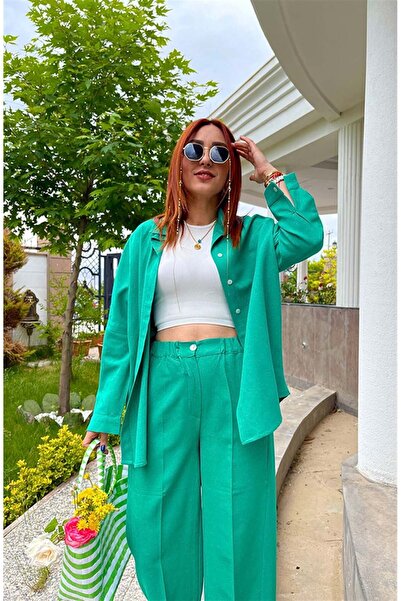 Çiğdem Sonkur Butik Yeşil Oversize Gömlek