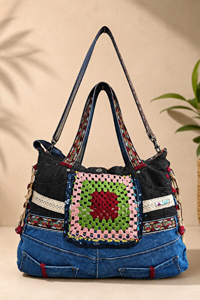 Boutique Juji BOHO EL YAPIMI DENİM ÇANTA
