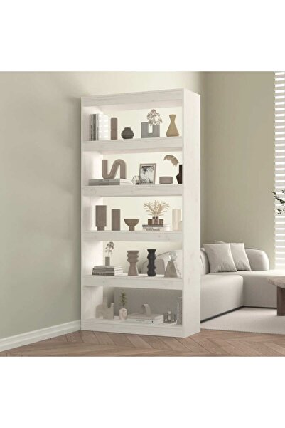 Concept Bibliotecă/Separator cameră, alb, 80x30x167,4 cm lemn masiv pin