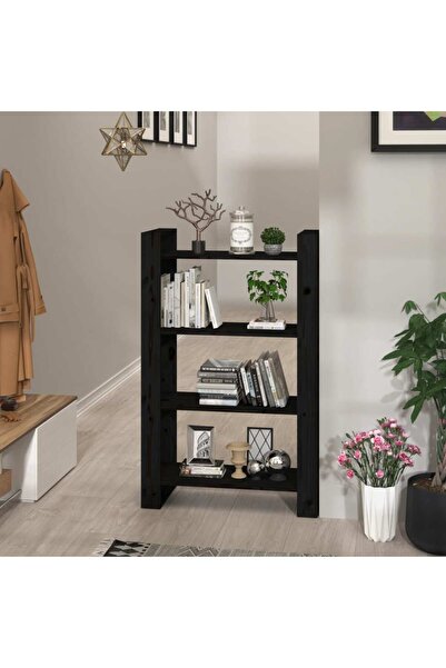 Concept Bibliotecă/Separator cameră negru 80x35x125 cm lemn masiv pin