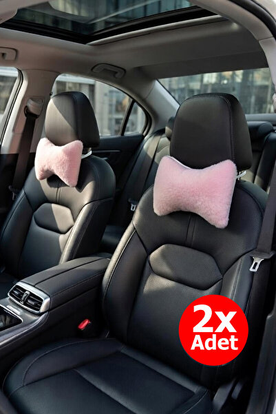 Bundeba Düz Pembe Oto Boyun Yastığı 2x Adet Welsoft Peluş Ortopedik Araç Dest...