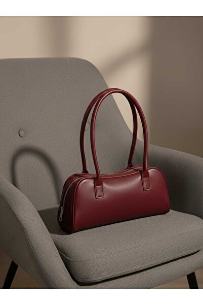 METEBAGS Bordo Suni Deri Baget Kol & Omuz Çantası
