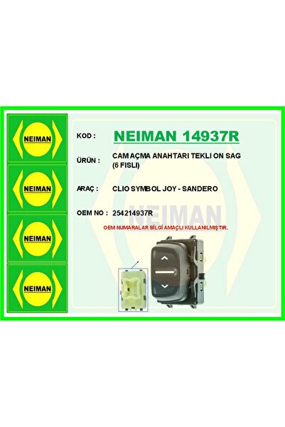 BESCHER Muratech Cam Açma Switch Single on Sag 6 Fisli Clio Symbol Joy (21525...