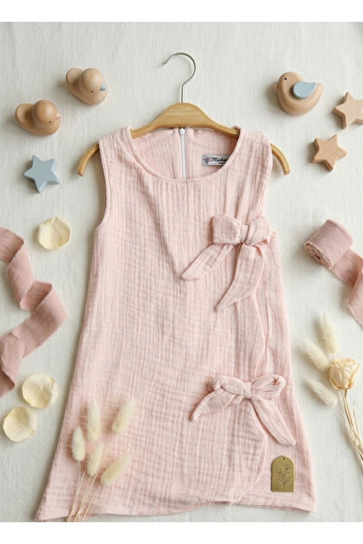 meyastore Girl's Dress with Bow, Muslin Fabric