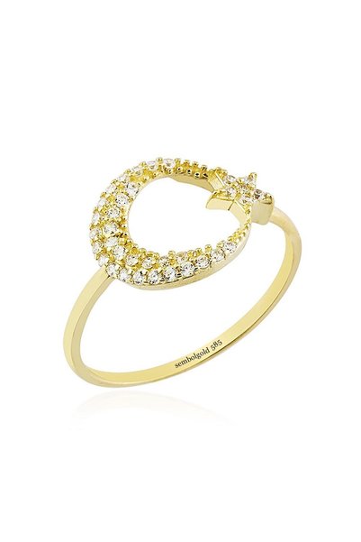 Sembol Gold Ayyıldız Altın Yüzük 14K Gold Taşlı