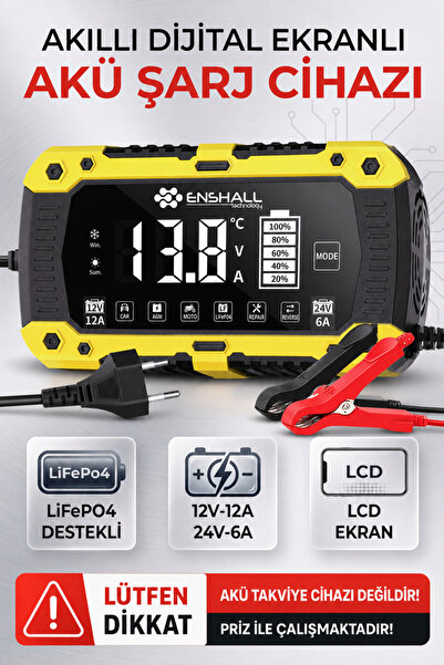 Enshall 12V12A /24V6A Araba, Kamyon, Tır, Gemi Motosiklet LıfeP04 Özellikli A...