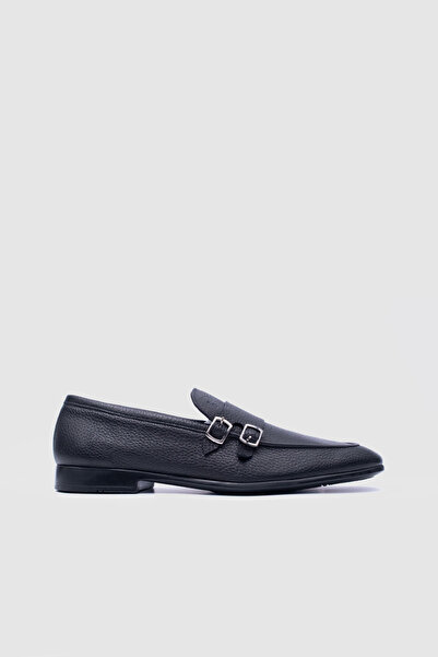 TOGO Men's Black Genuine Leather Buckle Monk Shoes [052296]