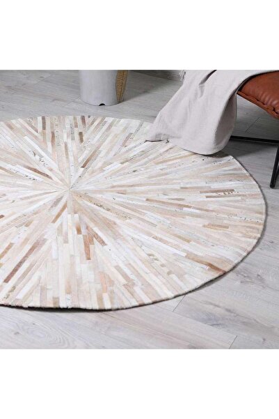 PAN HOME Lexus Foil Printed Hairon Round Rug 150cm Dia - Gold