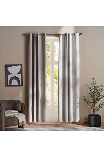 PAN HOME Lacquer Textured Blackout 2 Piece Curtain Set 135X300cm - Beige