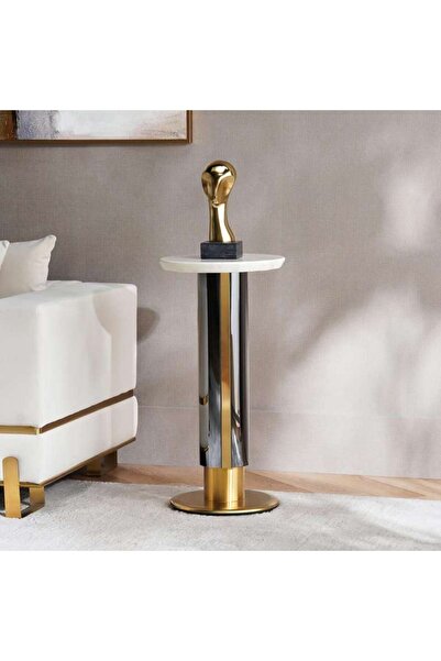 PAN HOME Nodrea Planter Stand Marble Medium - White & Gold