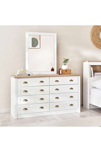 PAN HOME Almada Dressing Table With 8 Drawer And Mirror - White