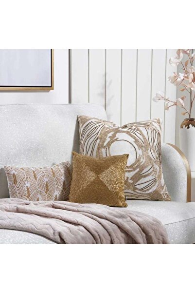 PAN HOME Fiesta Beaded Filled Cushion Gold 30x30cm