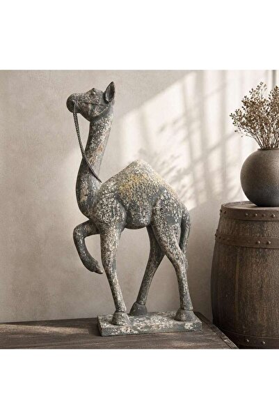 PAN HOME Camel Wooden Carved Decor Sculpture 35x10x72cm - Antique Brass
