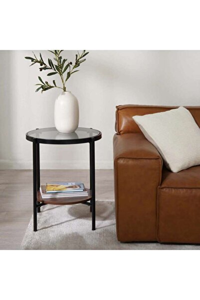 PAN HOME Murcell End Table Round - Black Brown