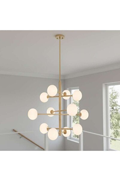 PAN HOME Ravelo 12-light G9 Opal Glass Pendant Lamp 85x146cm - Golden Bronze