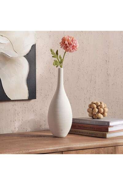 PAN HOME مزهرية ليان من التيراكوتا 11.5×11.5×32 سم - بيضاء