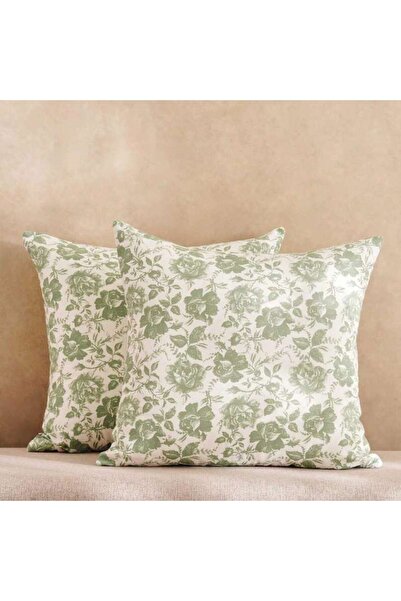 PAN HOME English Garden 2piece Cotton Printed Cushion Cover Set 50x50cm - Sage