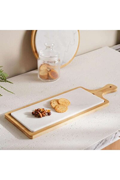 PAN HOME Natura 2-Piece Rectangular Serving Platter 50x20x2cm -Natural & White