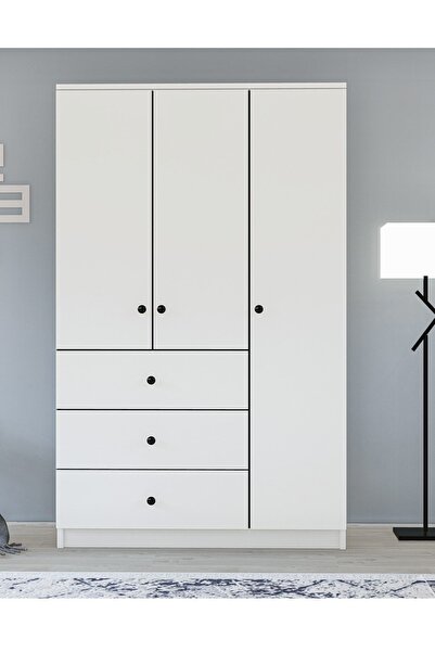 Metalia Gm 308 Ece Lüx 3 Kapı 3 Çekmeceli Düğme Kulplu Gardırop