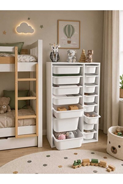 DEKOZUM KİDS 16 Sepetli Dolap Çok Amaçlı Dolap Oyuncak Dolabı Kiler Dolabı Or...