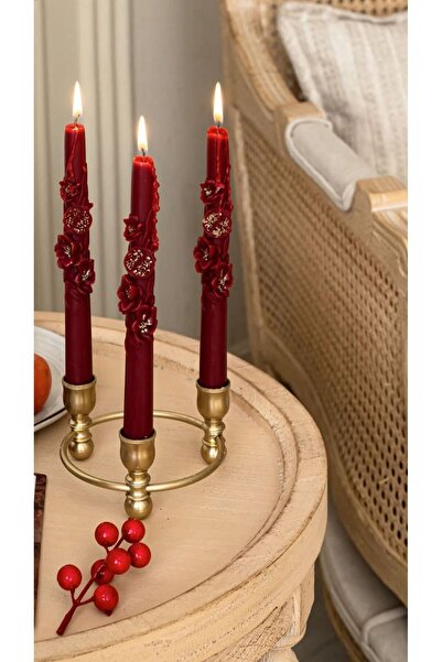 SCA CANDLE Dekoratif Mum şamdanlık Mum Nar desenli çiçek model bordo Renk 2 K...