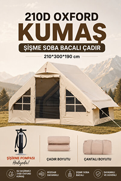 post alley 6 Kişilik Su Geçirmez 4 Mevsim Şişme Sobalı Kamp Çadırı 210D Kumaş...