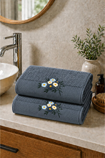 Vannes Home %100 Pamuk Renkli Punch Nakışlı 2'li El ve Yüz Havlusu 50x90 cm