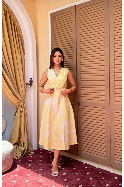 Moda Banuş Women's Midi Length Yellow Dress