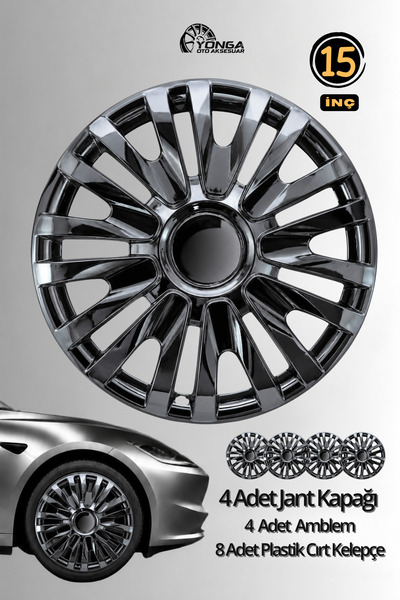 YONGA OTO AKSESUAR FİAT EGEA 15 İnç Jant Kapağı 4'lü Set Piano Black + 4 Ambl...