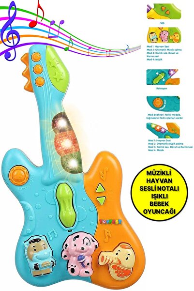 TOYFEST Hayvan Sesleri Çıkaran Işıklı Ninnili Müzikli Gitar İnteraktif Bebek ...