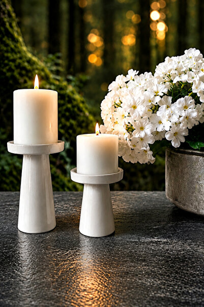 Perabutik Mumluk Seramik El Yapımı 2'li 14cm ,10 cm
