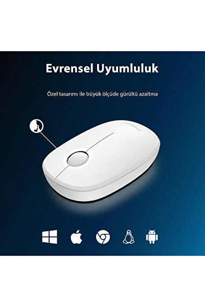 Philips Spk7378 Kablosuz Mouse 1600dpı Wireless Mouse Pil Dahil Sessiz Mouse Resmi Distribütör Beyaz