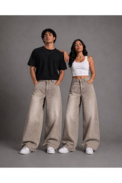 St.Poll Antique Washed Beige Baggy Jeans