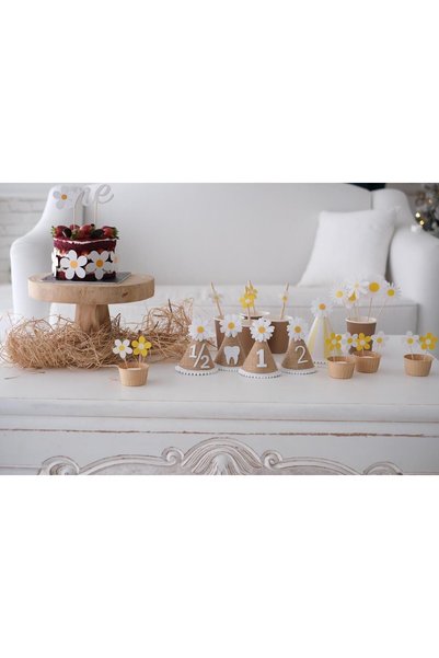 Partifabrik Papatya Temalı Cupcake Pasta Üzeri Kürdan 24 Adet
