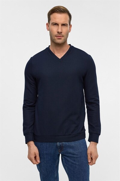 SÜVARİ Lacivert Regular V Yaka Sweatshirt