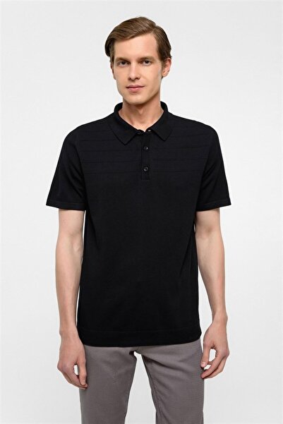 SÜVARİ Siyah Regular Düz Düğmeli Polo Yaka Kazak