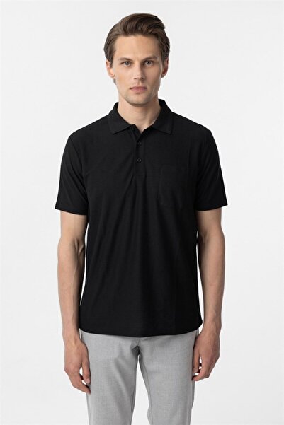 SÜVARİ Siyah Regular Fermuarlı Polo Yaka Tişört