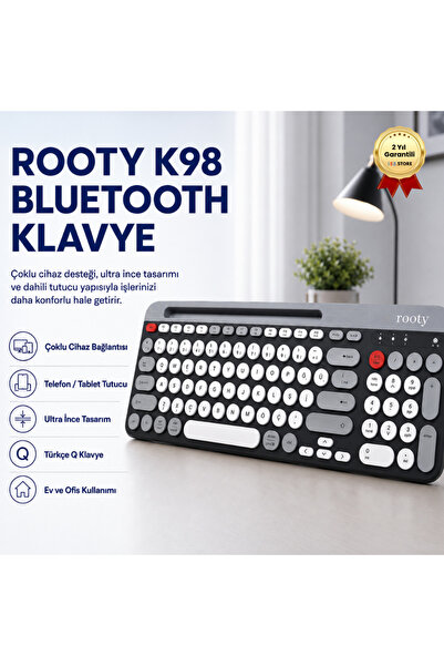 HZL Rooty Bluetooth Klavye Mouse Set Çoklu Cihaz Bağlantılı 1200RPM Kablosuz Set