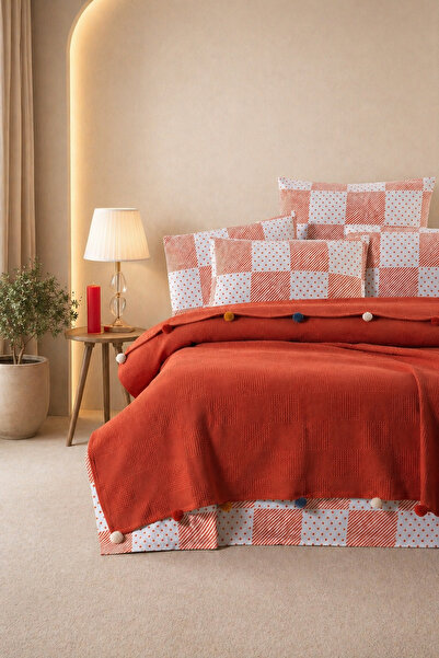 Vannes Home Canlı Renkli Ponponlu Çift Kişilik Pike Takımı 240x260 cm