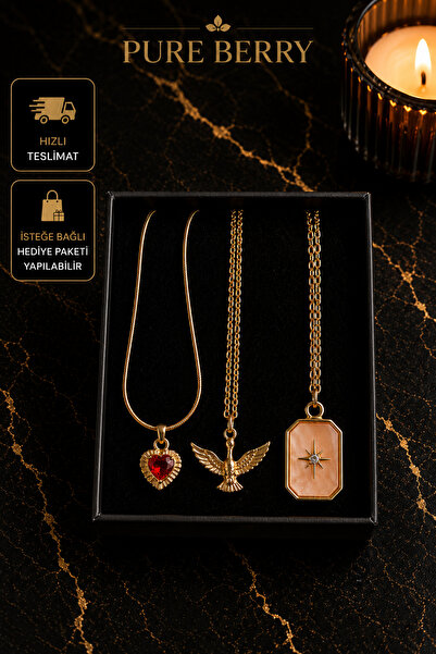 PURE BERRY 3'LÜ KOLYE SETİ KUTULU GÖNDERİM HEDİYE DOĞUM GÜNÜ ÖZEL GÜNLER SET