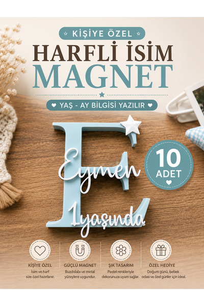 Liora3dStudio 10 ADET - Kişiye Özel Harfli İsim Magnet | Doğum günü- Yenidoğa...