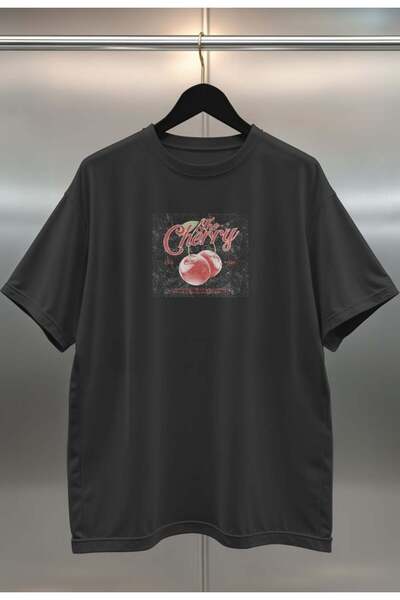 buzagi tasarım ürünleri Cherry Digital Print Black and White Oversize Unisex ...