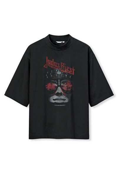 buzagi tasarım ürünleri Judas Priest Digital Print Oversize Black Unisex T-Shirt
