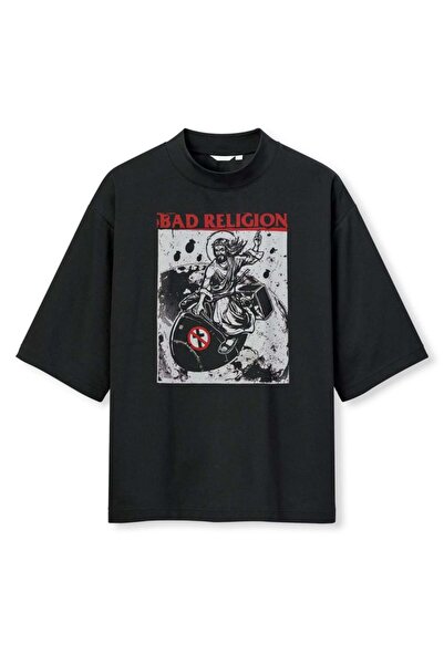 buzagi tasarım ürünleri Bad Religion Digital Print Oversize Black Unisex T-Shirt